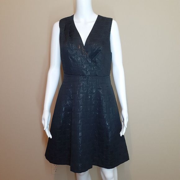 Kirna Zabete for Target Metallic Black Jacquard V-Neck Dress 10 EUC - Picture 1 of 10